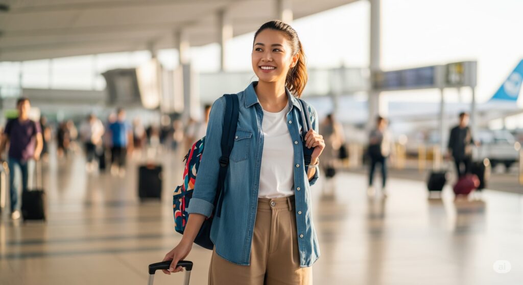 飛行機で女性の服装はどうする?ユニクロ快適でおしゃれ!機内での過ごし方からコーデまで徹底解説