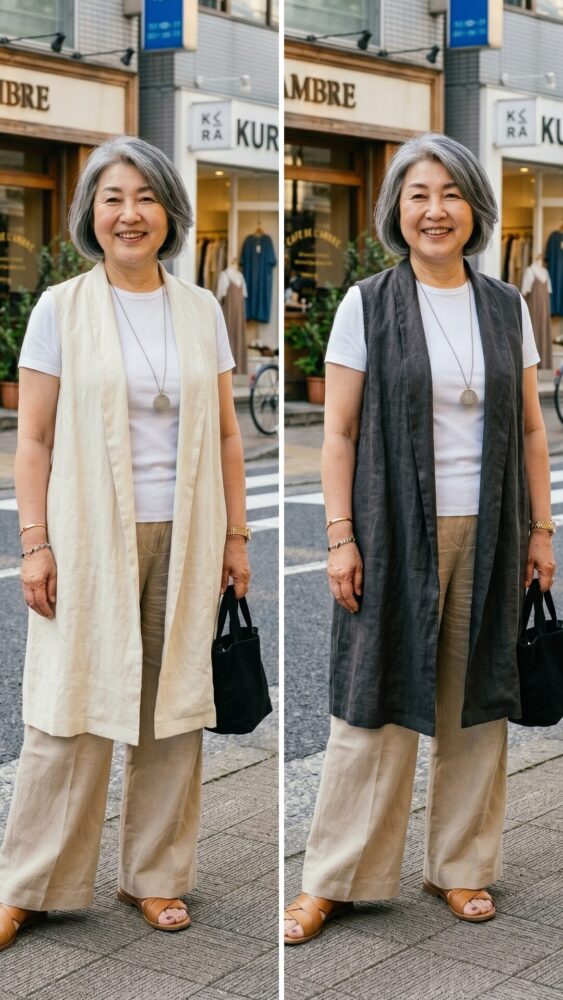 60代の－5kg見え！夏コーデ　ジレ