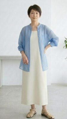 シアーシャツ×ワンピースの夏コーデ