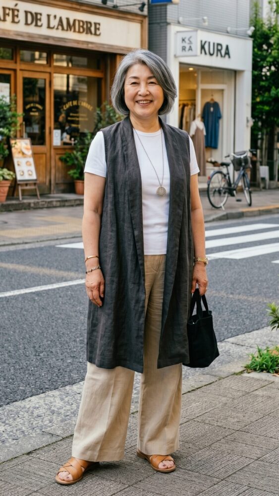 60代の－5kg見え！夏コーデ「Iラインの法則」