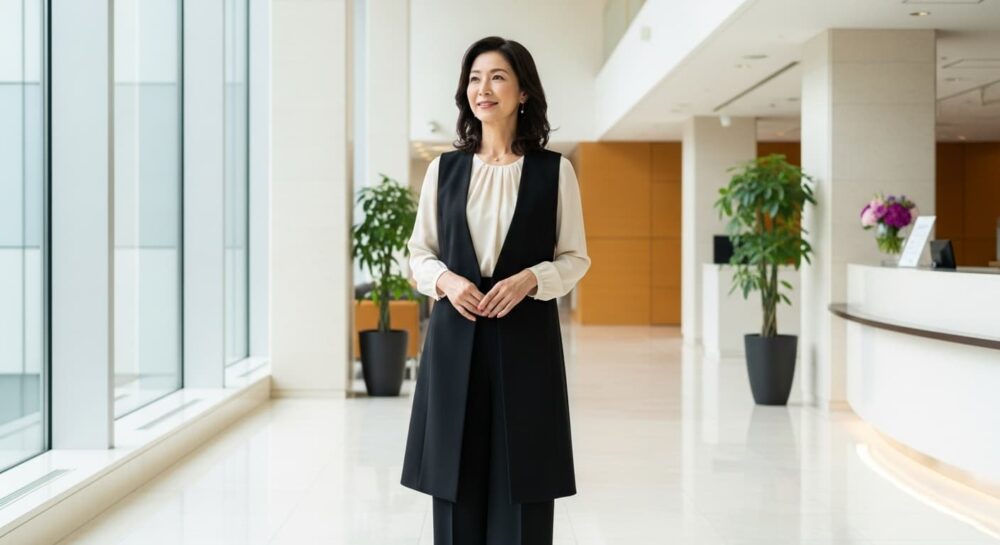 Iライン効果で縦長シルエットを作る