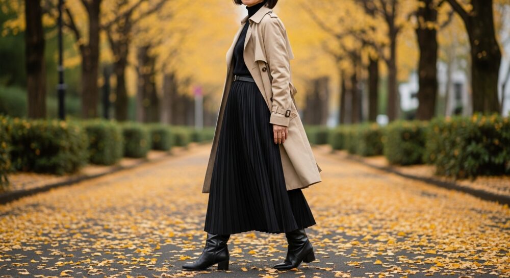 40代・50代のプリーツスカートは痛い?秋冬はブーツで足元を繋げて脚長効果を狙う