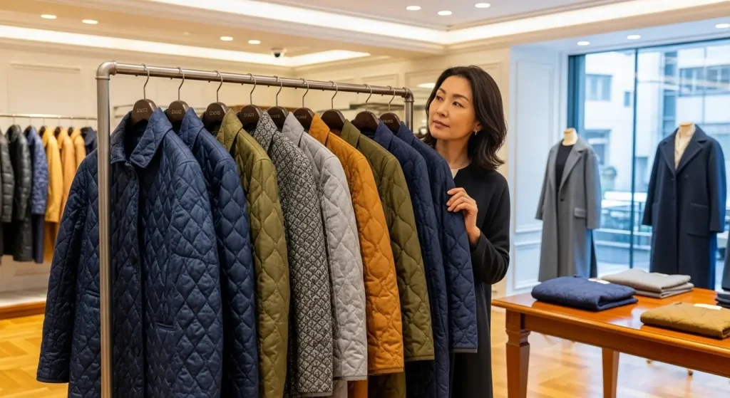 キルティングコートのお洒落なコーディネート