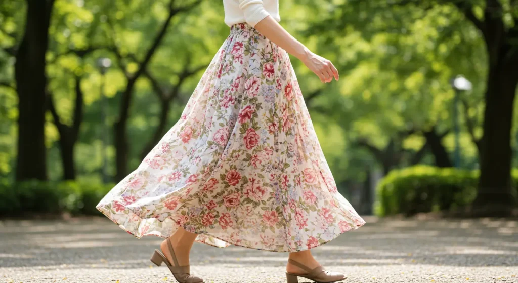 40代・50代でも花柄スカート・ブラウスが好き!「痛い」を回避するポイント 体型カバーも叶うシルエットと素材感