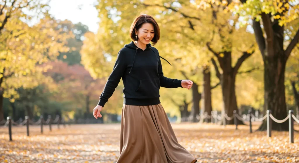 50代女性のパーカーはボトムスが重要