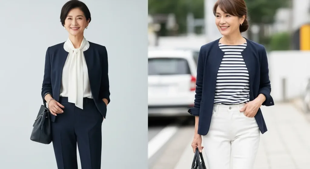 60代女性のパンツスーツ・セットアップ　セットアップが万能である理由