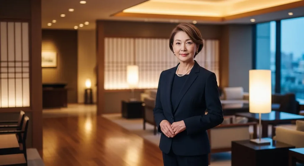 60代女性のパンツスーツ・セットアップ　パンツスーツのセミフォーマルな装い