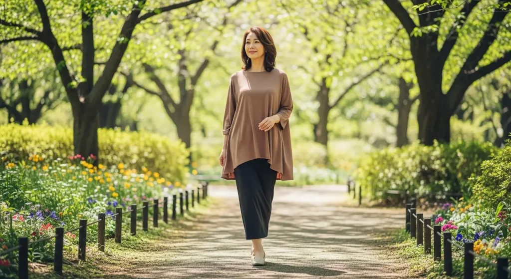 60代のチュニックコーデ　チュニックに合わせるスカートの鉄則