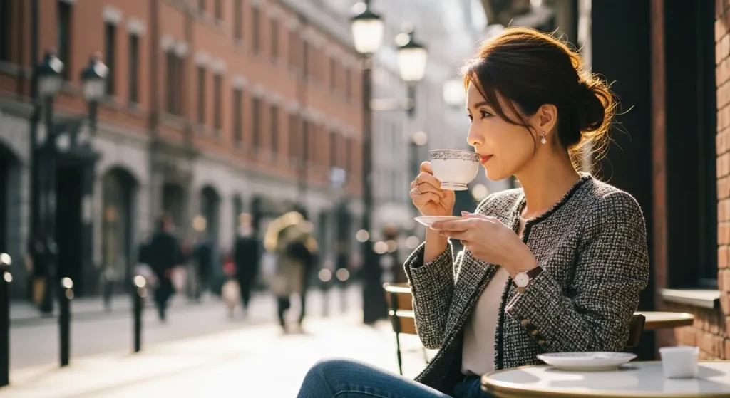 40代・50代秋のコート・羽織りおすすめコーデ　ツイードジャケット