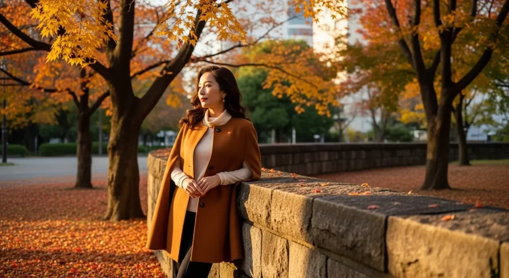 40代・50代秋のコート・羽織りおすすめコーデ　お腹とヒップを隠す羽織り