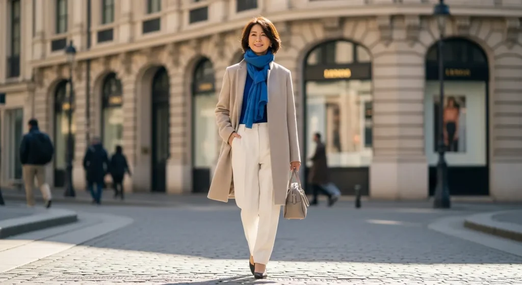 ベージュコートコーデ|40代・50代女性に似合うきれいめコーデ 差し色で印象を格上げするコツ