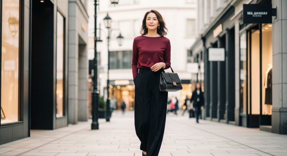 50代黒ワイドパンツコーデに合うトップス選びの鉄則