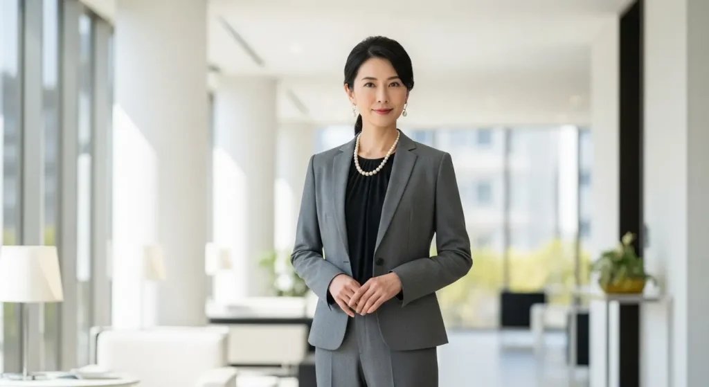 40代・50代女性のグレーパンツコーデ|オフィスシーンでの知的スタイル