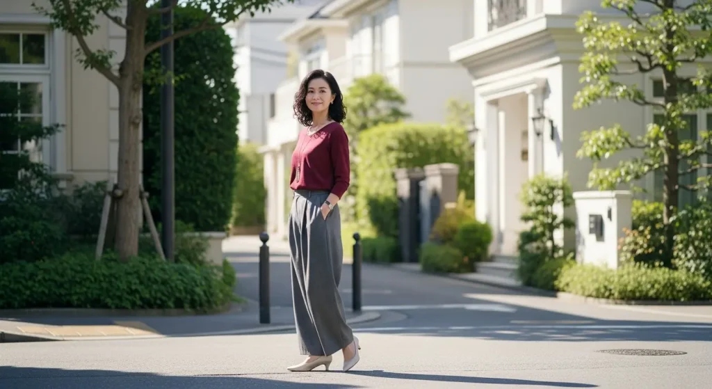 40代・50代女性のグレーパンツコーデ|体型カバーならグレー ワイドパンツコーデ