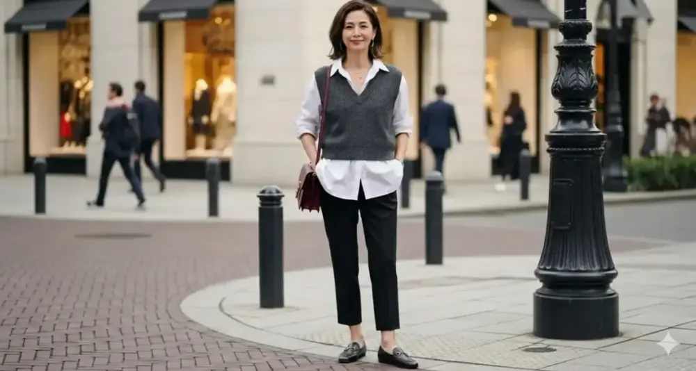 40代・50代のグレーニット・ベストコーデ|体型カバーも叶う「ベスト」の活用法