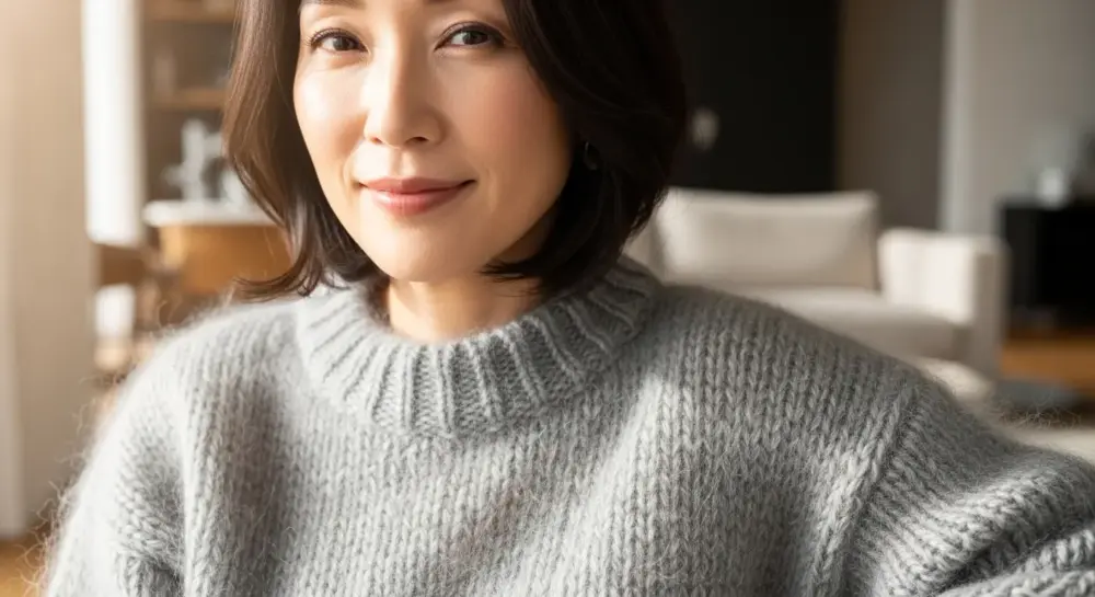 40代・50代のグレーニット・ベストコーデ|地味見えを防ぐコツ「40代・50代」の肌を輝かせる素材の魔法