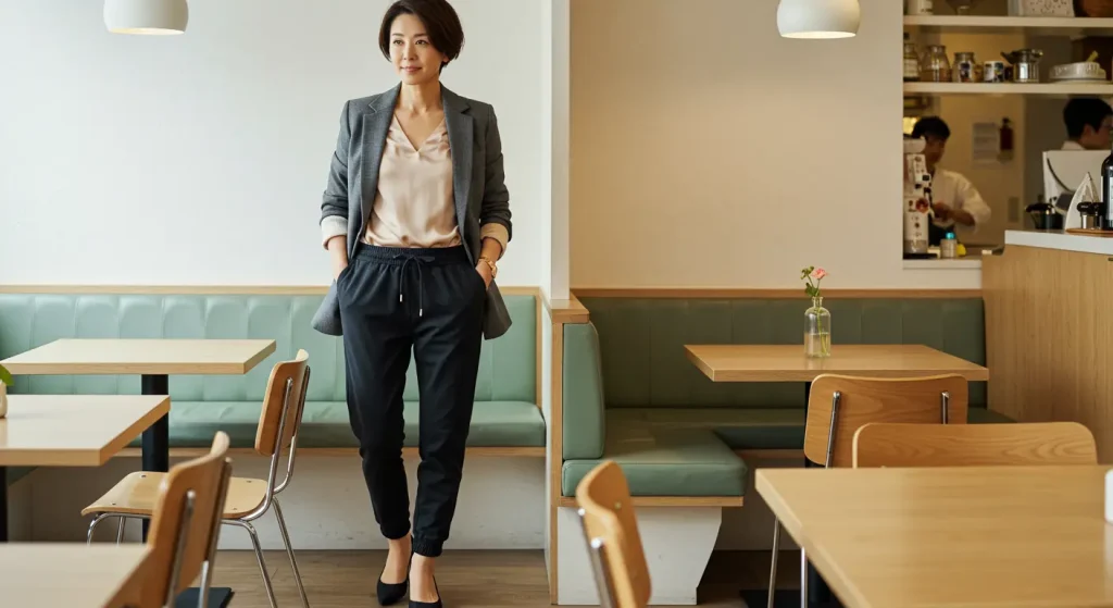 40代・50代におすすめ!ジョガーパンツで作る大人のおしゃれコーデ オフィスで映えるきれいめスタイル