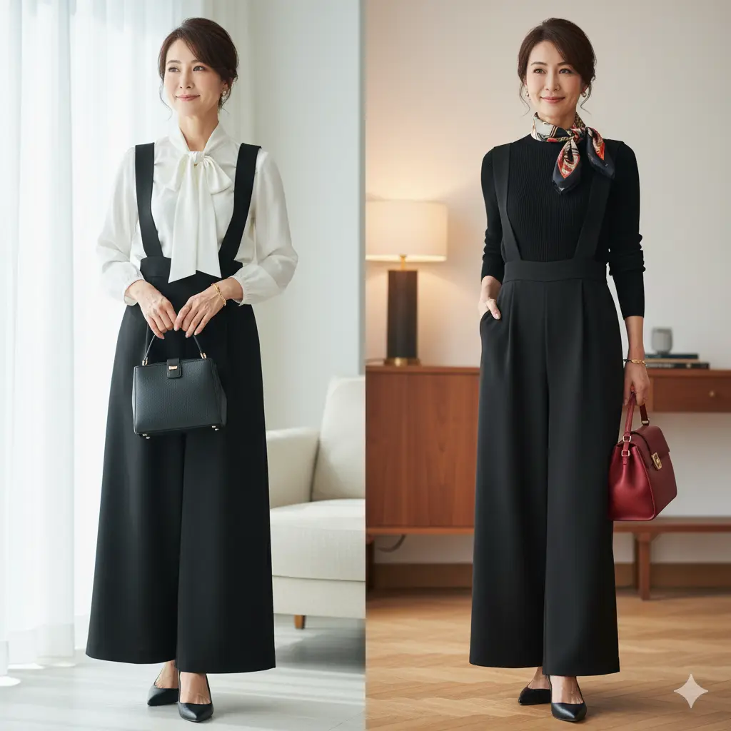 大人サロペットの着こなしは？｜4品よくまとまる黒サロペットコーデの例