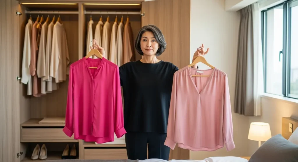 40代 50代の「痛くない」ピンクコーデ|ニットやコートの着こなし「痛い」印象になるNG配色