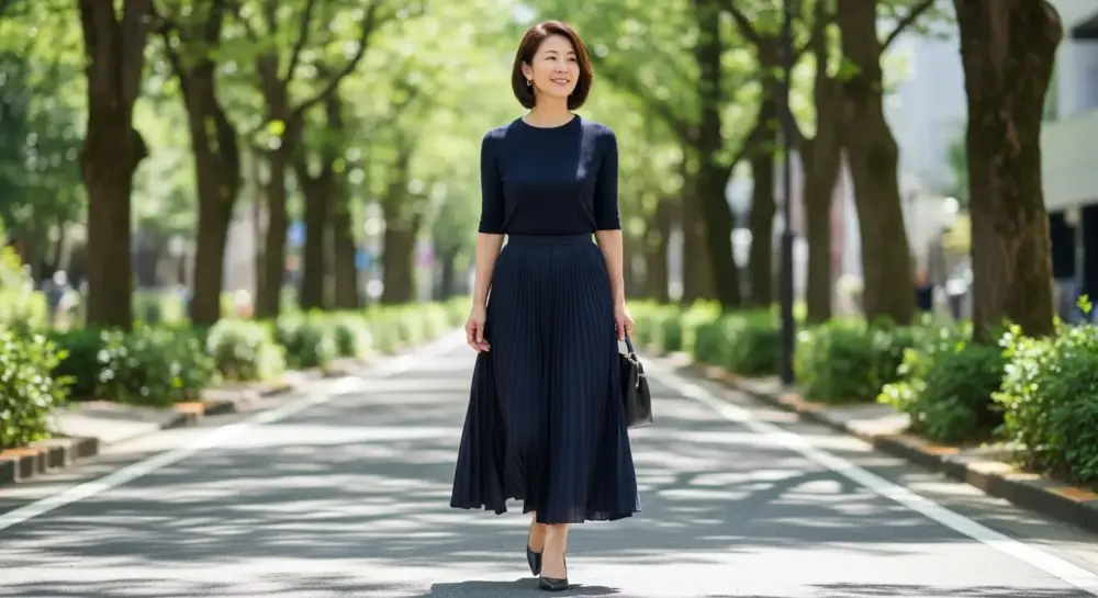 40代・50代のプリーツスカートは痛い?膝を見せないミモレ丈からマキシ丈が絶対条件