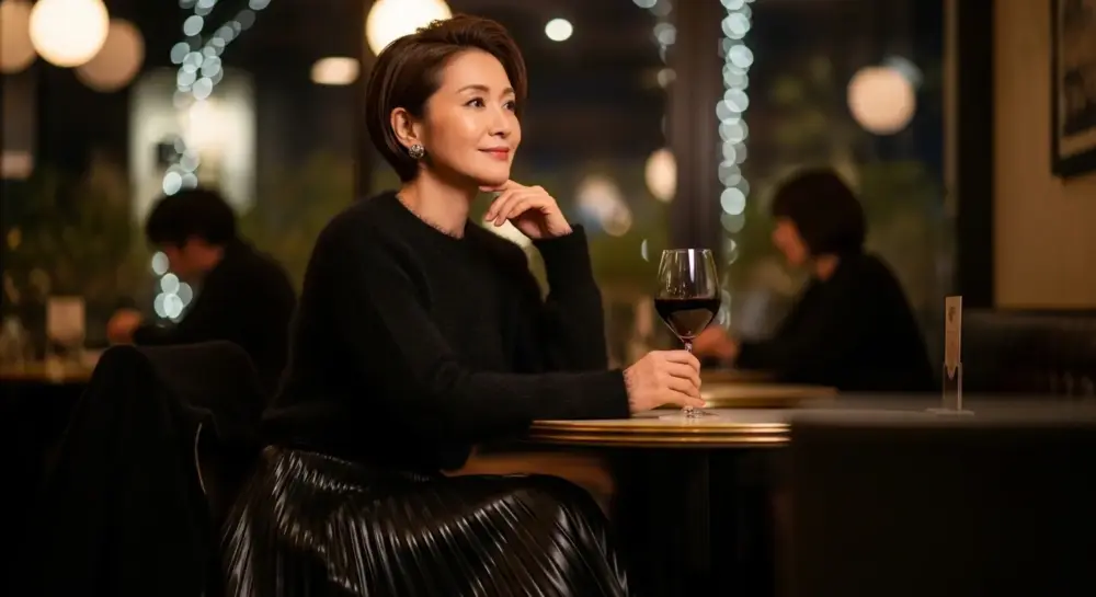 40代・50代のプリーツスカートは痛い?黒スカートの地味見えを防ぐ異素材ミックス