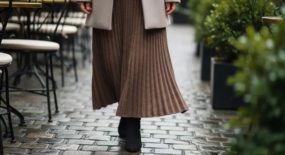 40代・50代のプリーツスカートは痛い?肉感を拾わず広がりを抑える落ち感素材の重要性