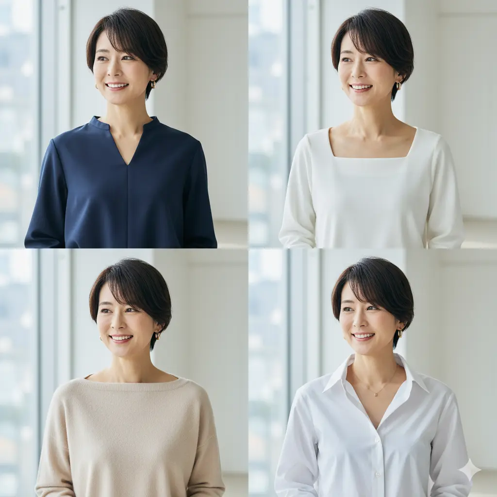 お顔映りも決まるトップスの選び方