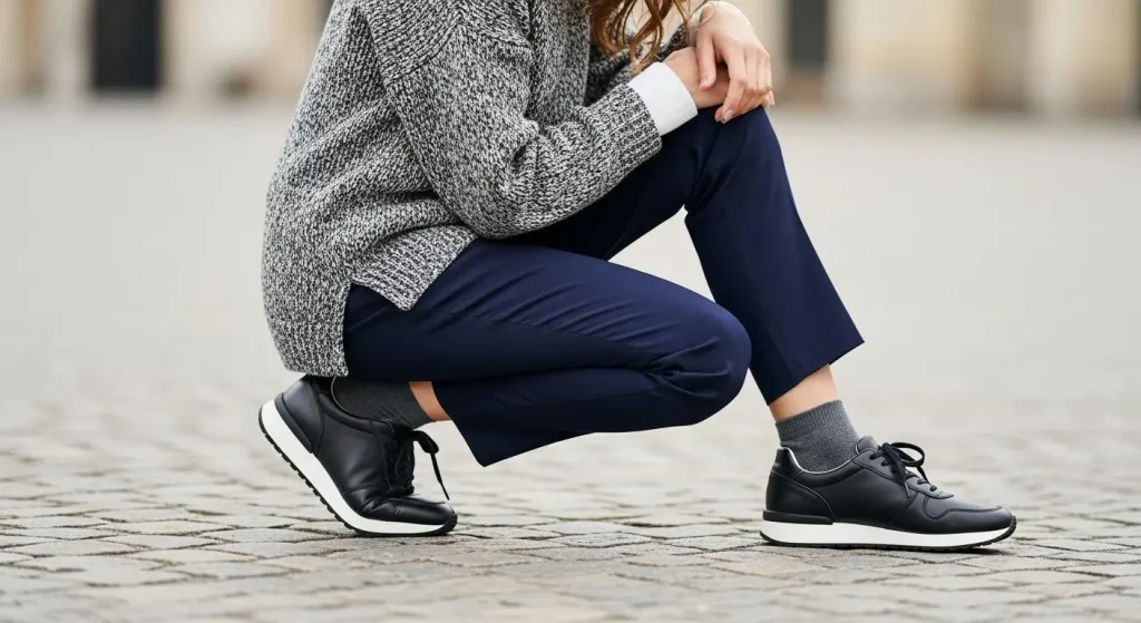 テーパードパンツとスニーカーが合わない?足首と靴下の見せ方で差をつける