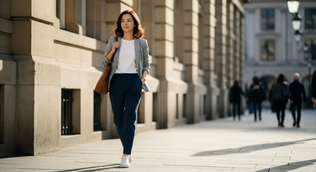 テーパードパンツとスニーカーが合わない?オフィスで浮かないきれいめコーデ