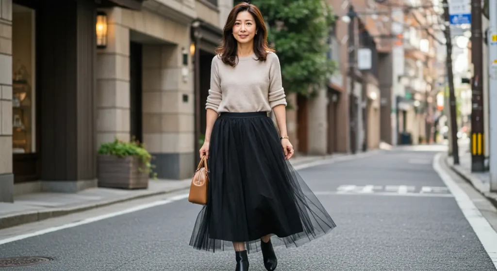 チュールおばさんとは言わせない!40代・50代の痛くないチュールスカートコーデ